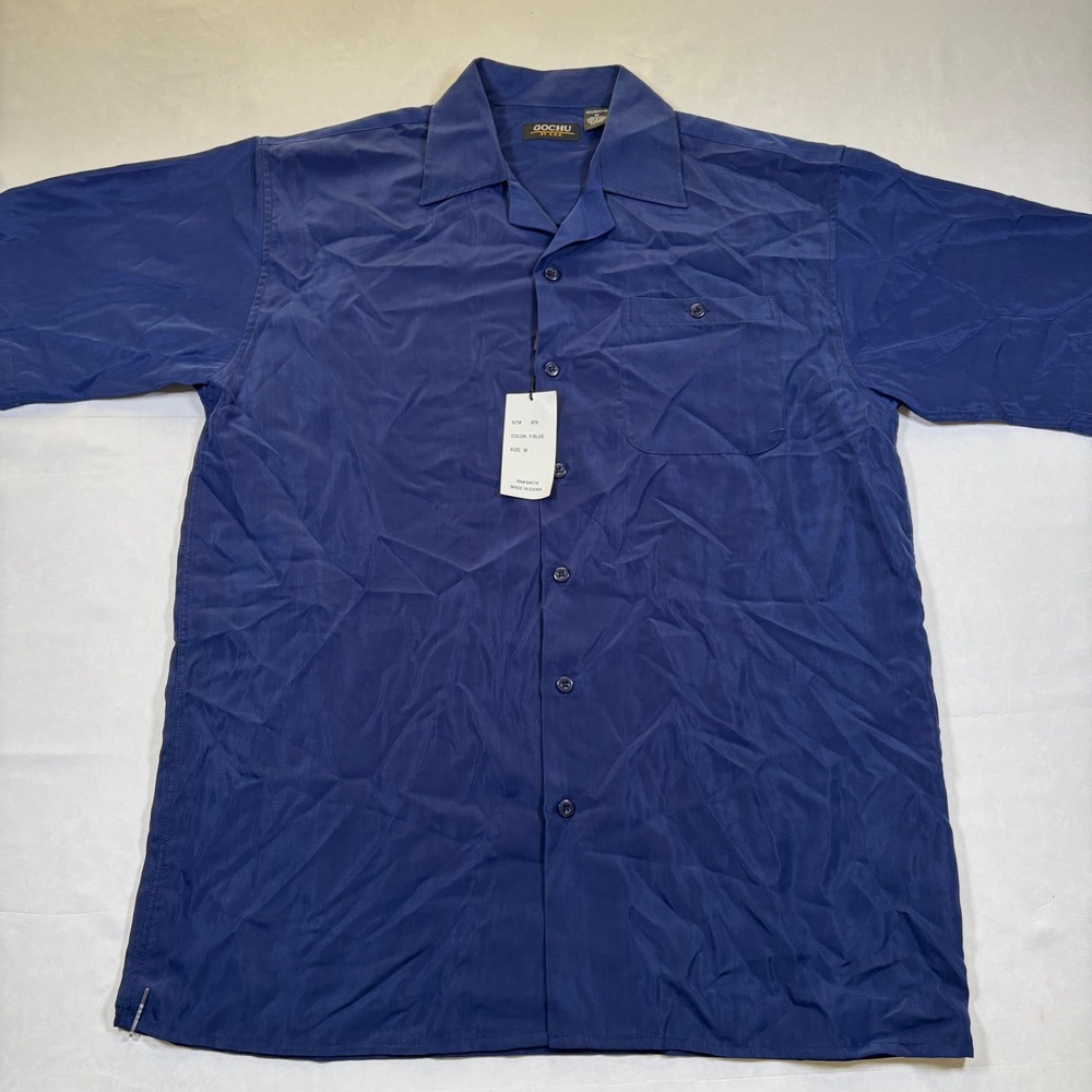 Gochu by‎ KBB Mens Blue Short Sleeve Camp Collar Button Down Shirt Size M 879